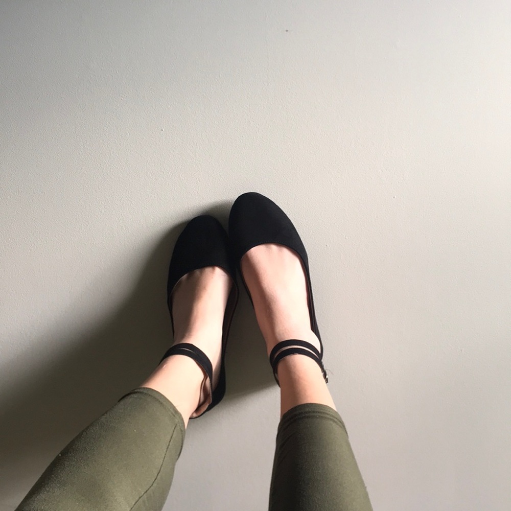 Ankle strap black flats